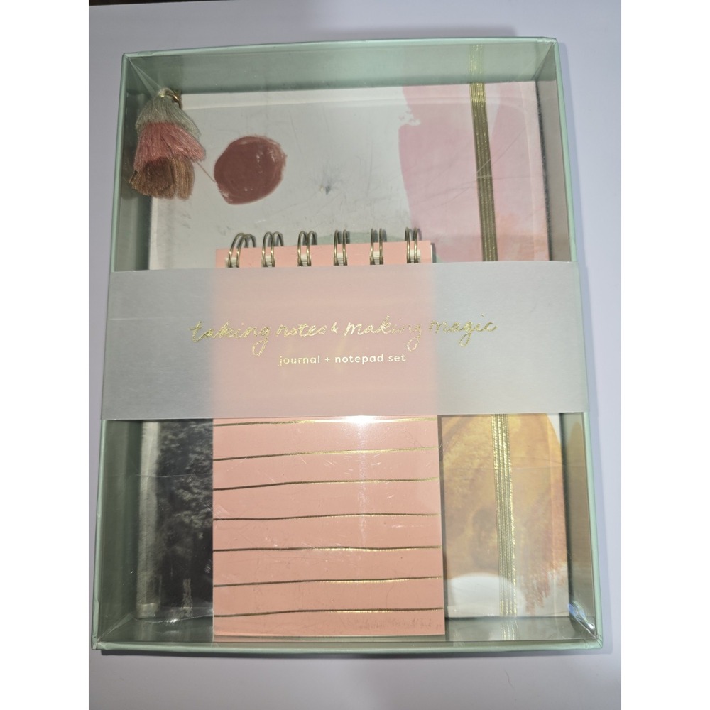Garven Taking Notes & Making Magic Journal & Notepad Set Pink Gold Tassel NEW